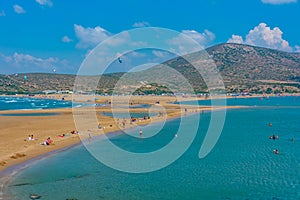 Rhodes, Greece, September 1, 2022: Panorama of Prasonisi beach a