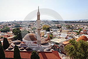 Rhodes old town aerial panoramic view in Rhodes island in Greece