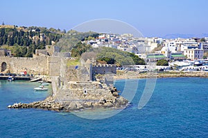 Rhodes - panorama of Rhodes town and windmills, Greece