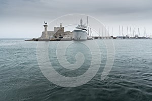 Rhodes town Harbour harbor entrance Mandraki Port