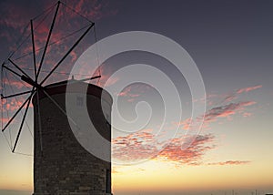 Rhodes Windmill at Sunrise with Copyspace