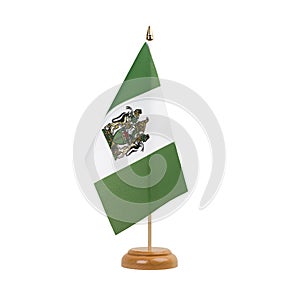 Rhodesia Flag, small wooden rhodesian table flag, isolated on white background photo