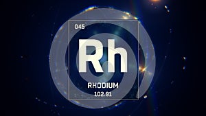 Rhodium as Element 45 of the Periodic Table 3D illustration on blue background