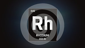 Rhodium as Element 45 of the Periodic Table 3D illustration on grey background