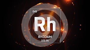 Rhodium as Element 45 of the Periodic Table 3D illustration on orange background