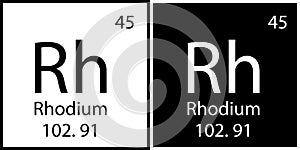 Rhodium chemical element. Mendeleev table. Modern design. Education background. Vector illustration. Stock image.