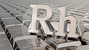 Rhodium ingots background with Rh symbol. 3D rendering