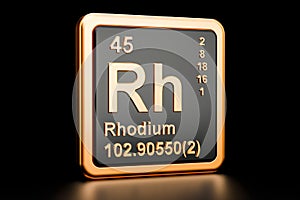 Rhodium Rh chemical element. 3D rendering