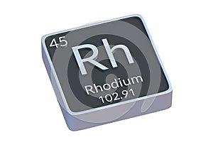 Rhodium Rh chemical element of periodic table isolated on white background