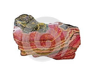 Rhodochrosite mineral on a white background,isolated