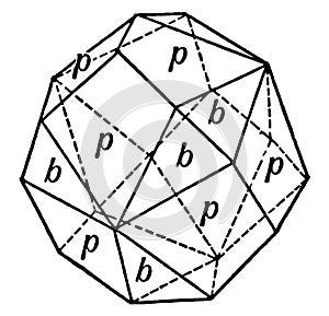 Rhombic Dodecahedron Combined With the Trigonal Tristetrahedron, vintage illustration