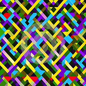 Rhombic Rendezvous: An image of a geometric pattern created with rhombuses, in a mix of contrasting colors and bold designs1, Ge