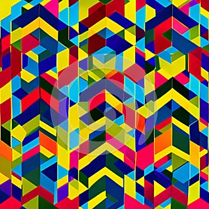 Rhombic Rendezvous: An image of a geometric pattern created with rhombuses, in a mix of contrasting colors and bold designs2, Ge