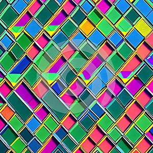 Rhombic Rendezvous: An image of a geometric pattern created with rhombuses, in a mix of contrasting colors and bold designs3, Ge