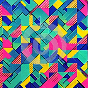 Rhombic Rendezvous: An image of a geometric pattern created with rhombuses, in a mix of contrasting colors and bold designs4, Ge