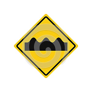 Rhomboid traffic signal in yellow and black, isolated on white background. Warning of humb or rough road