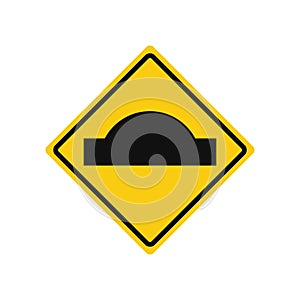 Rhomboid traffic signal in yellow and black, isolated on white background. Warning of road hump