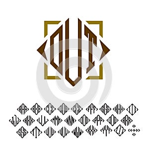 Rhombus 3 Letters Monogram Logo Logotype Embroidery Fonts. Square Diamond Alphabet
