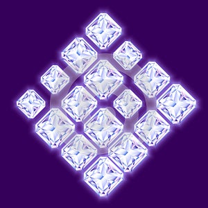 Composition made of shining diamonds on violet backgroun