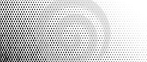 Rhombus gradient corner halftone texture. Diamond shape dot fading pattern. Abstract geometric particle vanish gradient