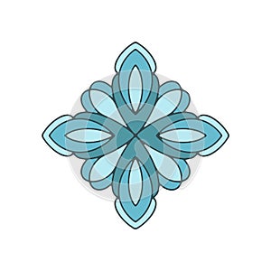 Rhombus ornament mandala. Blue doodle flower isolated on white background. Geometric element. Vector illustration.