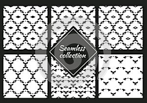 Rhombuses, chevrons seamless patterns collection. Diamond, shapes backgrounds set. Folk motif. Lozenges backdrops kit