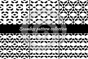 Rhombuses, figures seamless patterns collection. Diamond, shapes ornaments set. Folk backgrounds