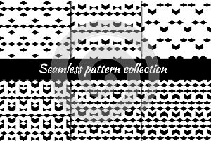 Rhombuses, triangles, chevrons seamless patterns collection. Diamond backgrounds set. Folk motif. Lozenges backdrops kit
