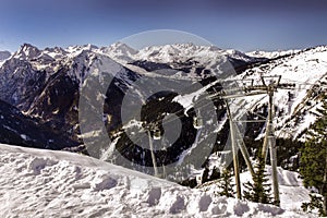 Rhone Alpes ski slope with mountain cable.