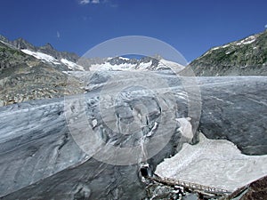 Rhone glacier with ice cave in Switzerland