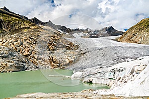 The Rhone Glacier, the source of the Rhone at Furka Pass in Switzerland