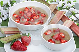 Rhubarb compote and strawberries