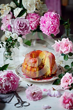 Rhubarb german  band cake.style vintage