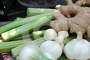 Rhubarb onion ginger and garlic