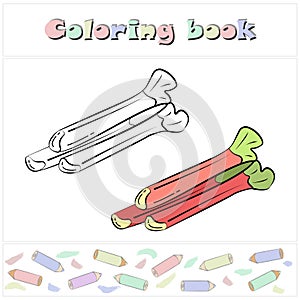 Rhubarb. A page of a coloring book with a colorful vegetables and a sketch for coloring.
