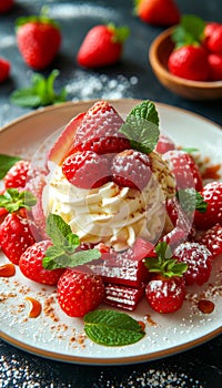 Rhubarb and Strawberry Dessert Plate. Summer dessert