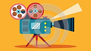 The rhythmic clunk and whir of a film projector projecting a movie onto a blank screen. Vector illustration. photo