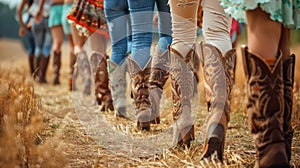 Rhythmic Country Line Dancing: Vibrant Boots and Legs in Energetic Motion