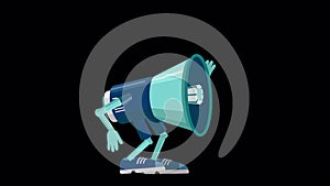 Rhythmic dancing cartoon megaphone. Looped 2D animation. Alpha channel. Isolated on transparent background