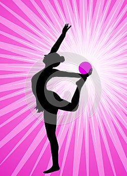 Rhythmic gymnast silhouette on the abstract background