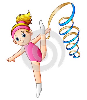 Rhythmic gymnastic girl with ribbon