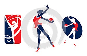 Rhythmic gymnastic sportsmen, sports icons, sports logos.
