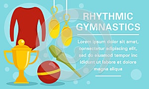 Rhythmic gymnastics equipment concept banner, flat style