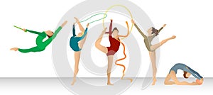 Rytmický gymnastika skupina v barva 
