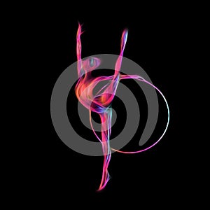 Rhythmic Gymnastics with Hoop Silhouette on black background