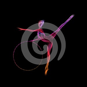 Rhythmic Gymnastics with Hoop Silhouette on black background