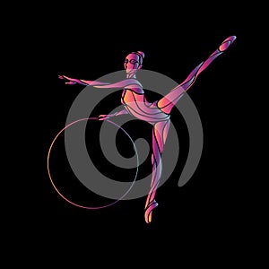 Rhythmic Gymnastics with Hoop Silhouette on black background