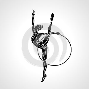 Rhythmic Gymnastics with Hoop Silhouette on white background