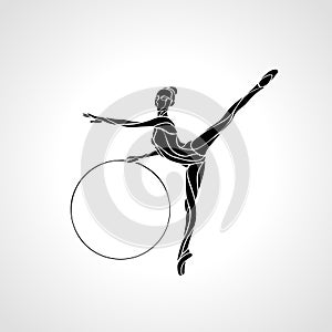 Rhythmic Gymnastics with Hoop Silhouette on white background