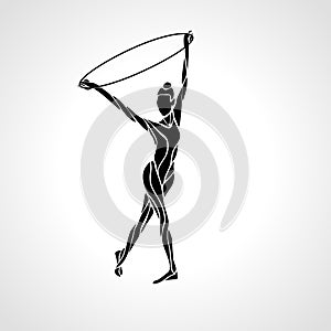 Rhythmic Gymnastics with Hoop Silhouette on white background